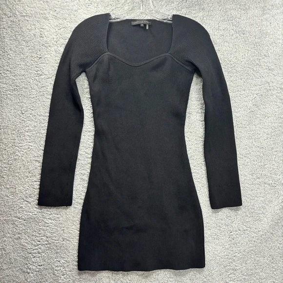 Endless Rose Dress Sz XS Black Textured Body Con Mini Stretch Long Sleeve - Picture 2 of 7